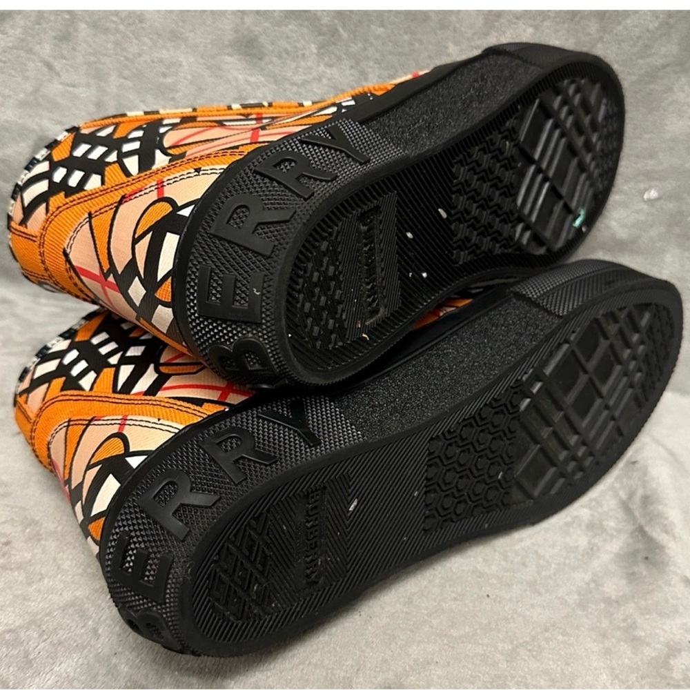 Burberry Orange Black White Geometric High-Top Sneakers worn twice - Picture 2 of 4